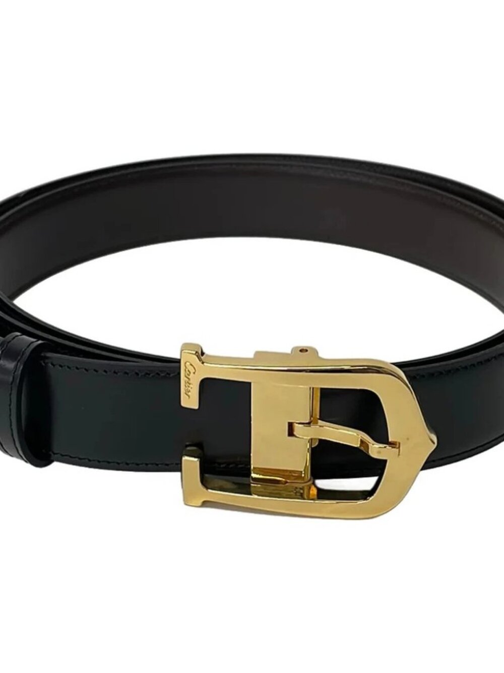 Cartier C Aronge Black Brown Leather Hardware Belt